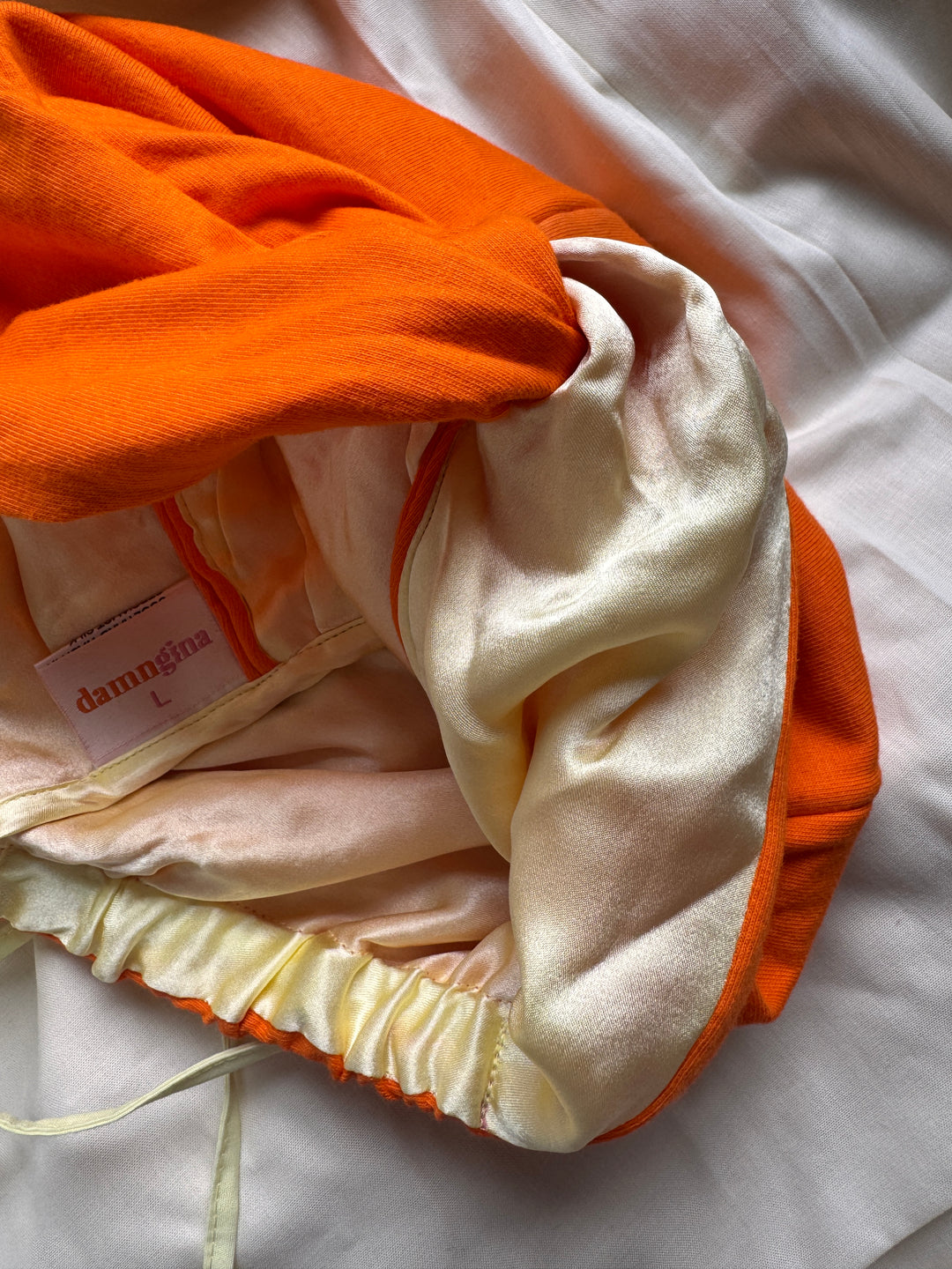 Orange hair wrap with butter yellow silk